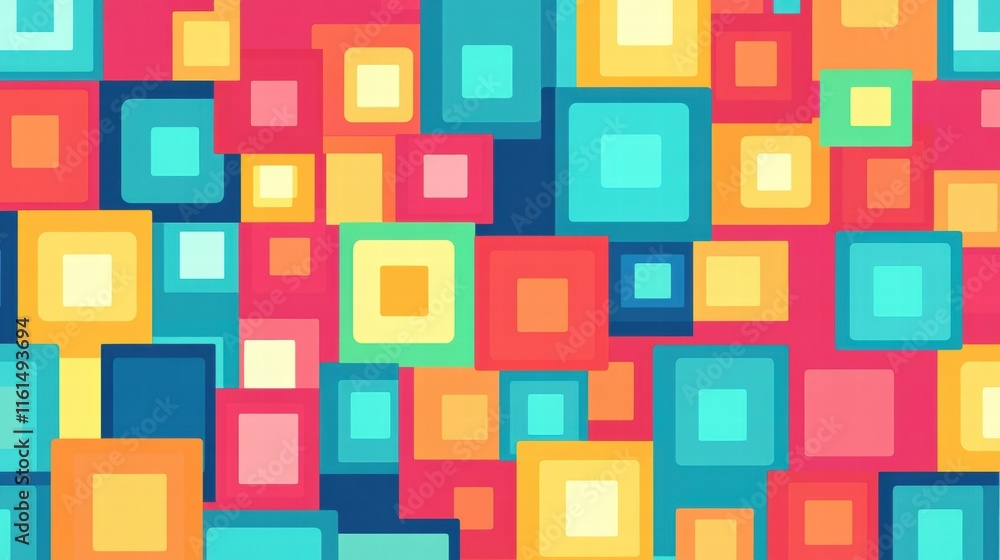 Aufkleber Vibrant pixel art inspired seamless pattern with colorful squares on bold background. Generative AI