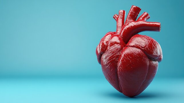 Realistic 3D Heart Model on Blue Background for Medical Illustrations and Educational Purposes