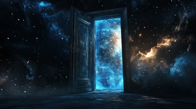 Doorway to another dimension in dark space