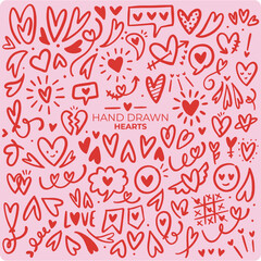 Hand drawing heart doodle big set vector 