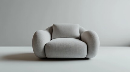 Plush light grey armchair in minimalist room.
