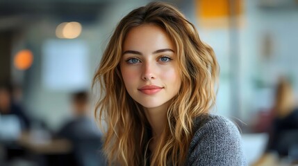 A woman with long brown hair and a smile on her face