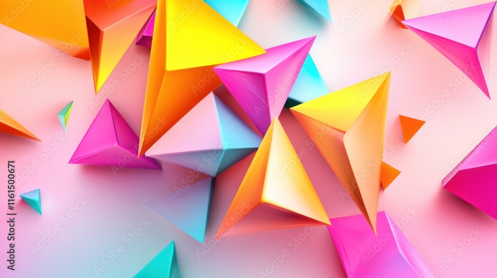Poster abstract colorful 3d triangular shapes.