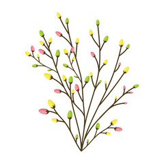 spring branch with swollen buds isolated on white background flat vector