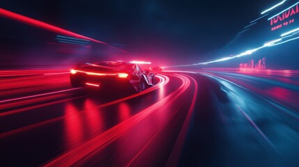 Fototapeta premium Night race illuminated by bright lights, creating a thrilling atmosphere