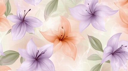 Obraz premium Delicate floral pattern featuring soft pastel flowers and leaves on a light background. Generative AI
