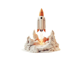 3D Launch of a red rocket isolated on clear PNG background, Generative Ai.