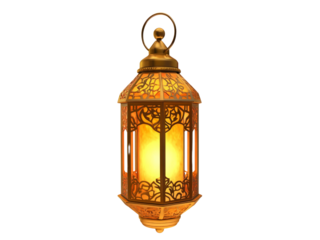 Gold metallic gold ramadan lantern isolated on transparent background.