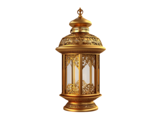 Gold metallic gold ramadan lantern isolated on transparent background.