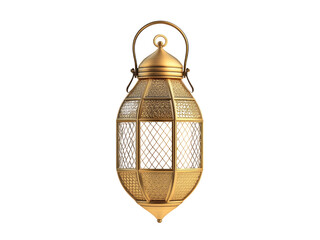 Gold metallic gold ramadan lantern isolated on transparent background.