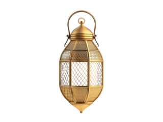 Gold metallic gold ramadan lantern isolated on transparent background.