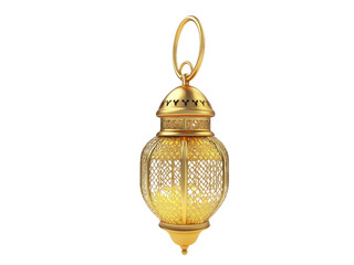 Gold metallic gold ramadan lantern isolated on transparent background.