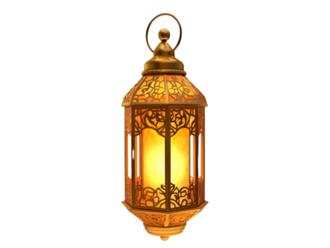 Gold metallic gold ramadan lantern isolated on transparent background.