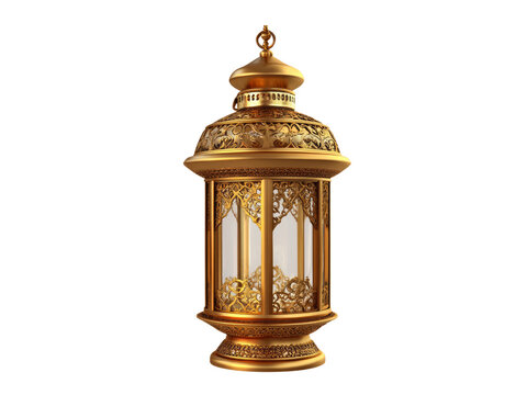 Gold metallic gold ramadan lantern isolated on transparent background.