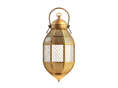Gold metallic gold ramadan lantern isolated on transparent background.
