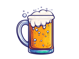 Glass of beer with foam isolated on transparent background.
