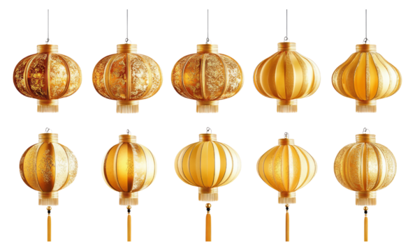 Collection of Isolated Chinese Lanterns on Transparent Background.