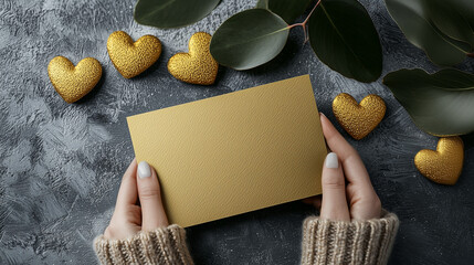 Charity Fundraiser Invitation: A gold card surrounded by hearts and supportive leaves