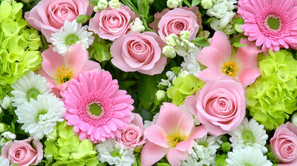 Vibrant flower arrangement showcasing pink and green blooms, spring beauty