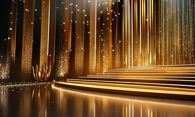 Glittering Gold Award Ceremony Stage with Illuminated Steps