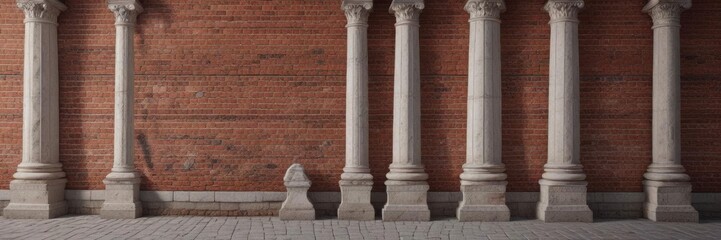 Obraz premium Classic red brick wall with ornate details and stone columns, design, stone