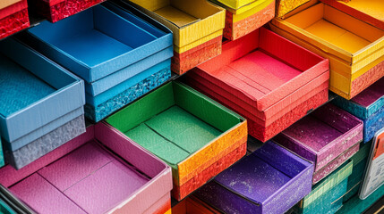 Obraz premium multicolored gift boxes for gifts in the supermarket. Boxing Day