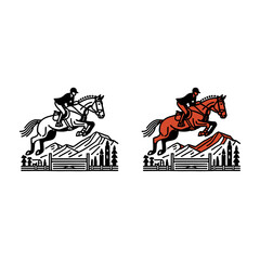 An equestrian rider on a jumping horse, clearing a fence in mid-air