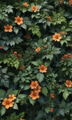 Naklejka premium Intricate floral patterns woven into a sprawling foliage, flowers, ornamental patterns