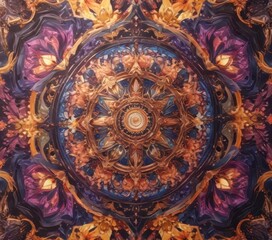 Fototapeta premium Kaleidoscope-inspired pattern with swirling shapes and colors, colorful patterns, psychedelic art