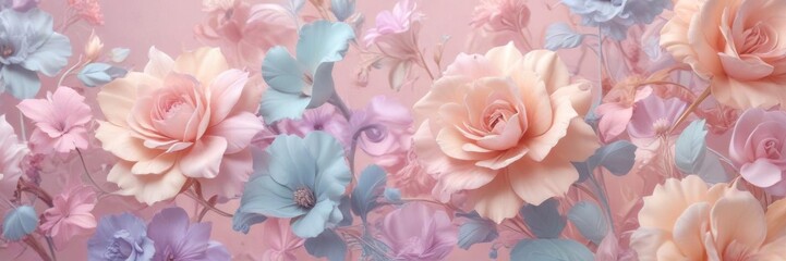 Abstract floral swirls blend with pastel hues on a soft gradient background,  organic,  pastel