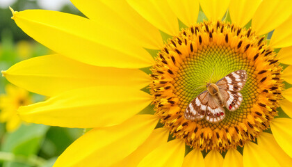 Obraz premium Butterfly resting on vibrant sunflower