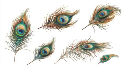 Obraz premium Peacock feathers on a white backdrop