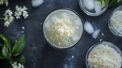 Rustic elderflower cordial with crushed ice