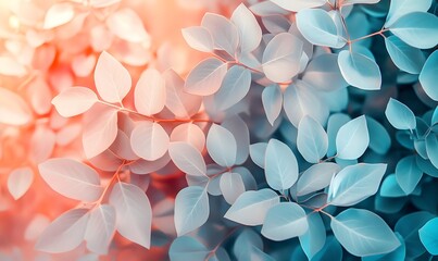 Teal and orange leaves in sunlight.