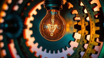 An illustration of a lightbulb surrounded by gears, representing the innovation and ideation process inherent in business development