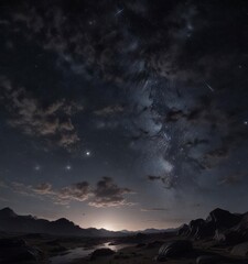 Obraz premium Celestial night sky with numerous stars shining brightly in the darkness, galaxy, night sky