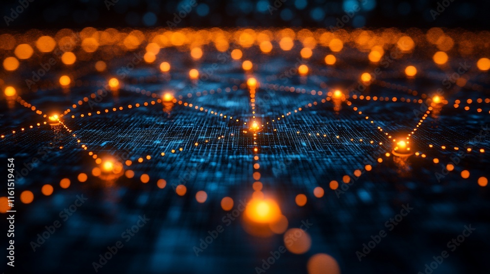 Wall mural abstract network connection, glowing nodes and lines.