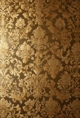 Damask floral pattern with golden accents on a luxurious gold background,  sophisticated,  flowers