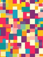 Colorful pixel art inspired seamless pattern with vibrant shapes arranged in a playful layout. Generative AI