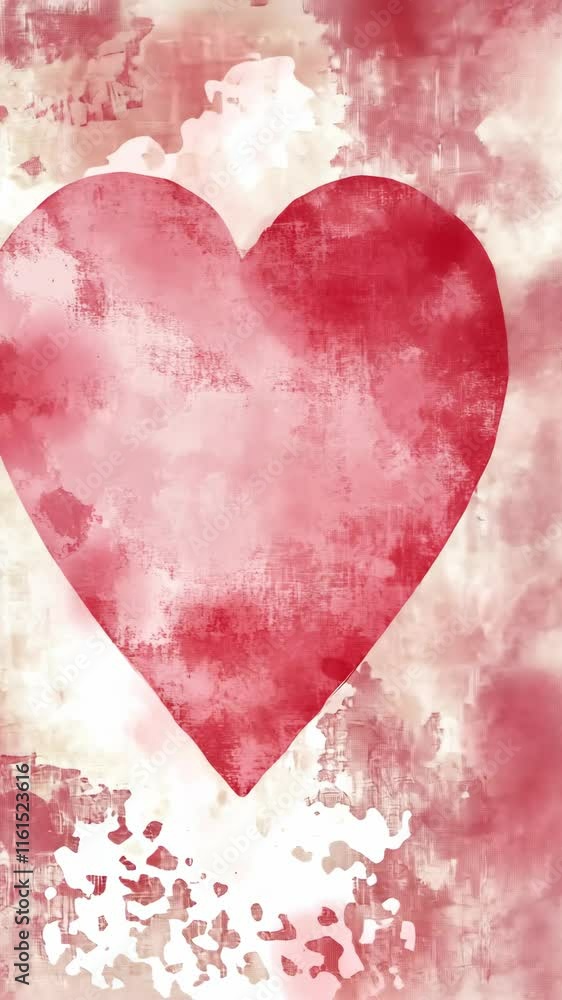 Poster abstract heart design in soft red tones with textured background for romantic themes and sentiments