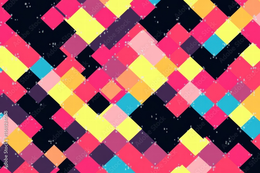 Aufkleber colorful pixel art seamless pattern showcasing vibrant geometric shapes and a dark background perfec