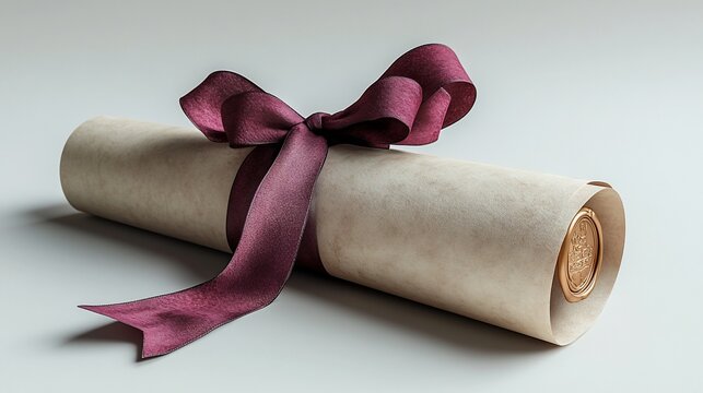 Rolled parchment tied with a maroon ribbon.