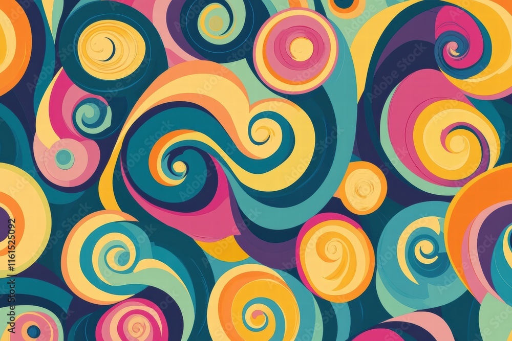 Aufkleber colorful retro inspired pattern featuring vibrant spirals and curves in a 70s color palette. generat