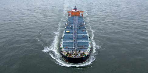 A large oil tanker approaching the port of Rotterdam