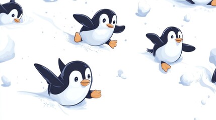 Obraz premium Adorable penguins sliding on snow.
