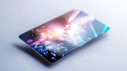 futuristic credit card design featuring vibrant colors and holographic effects, showcasing modern aesthetic