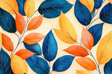 Abstract Nature-Themed Pattern with Leaves