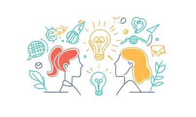 Two women brainstorming ideas, innovation concept.