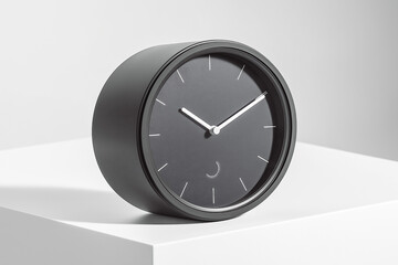 Black Tabletop Alarm Clock on a White Surface