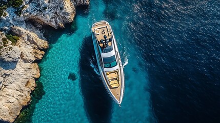 Luxury Yacht Navigating Turquoise Coastal Waters
